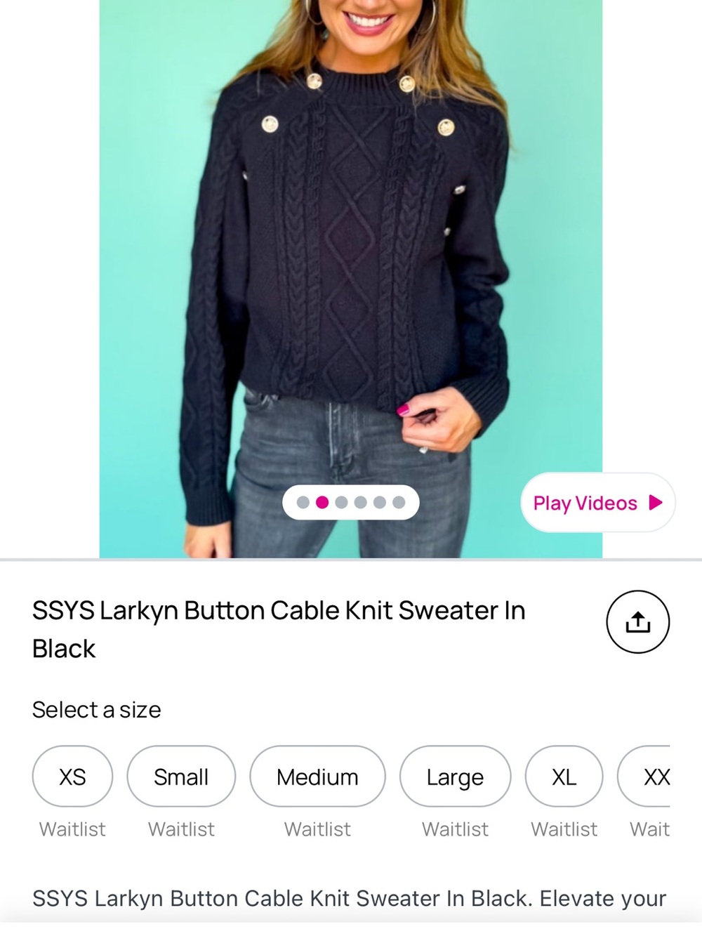 Larkyn Button Cable Knit Sweater — Black